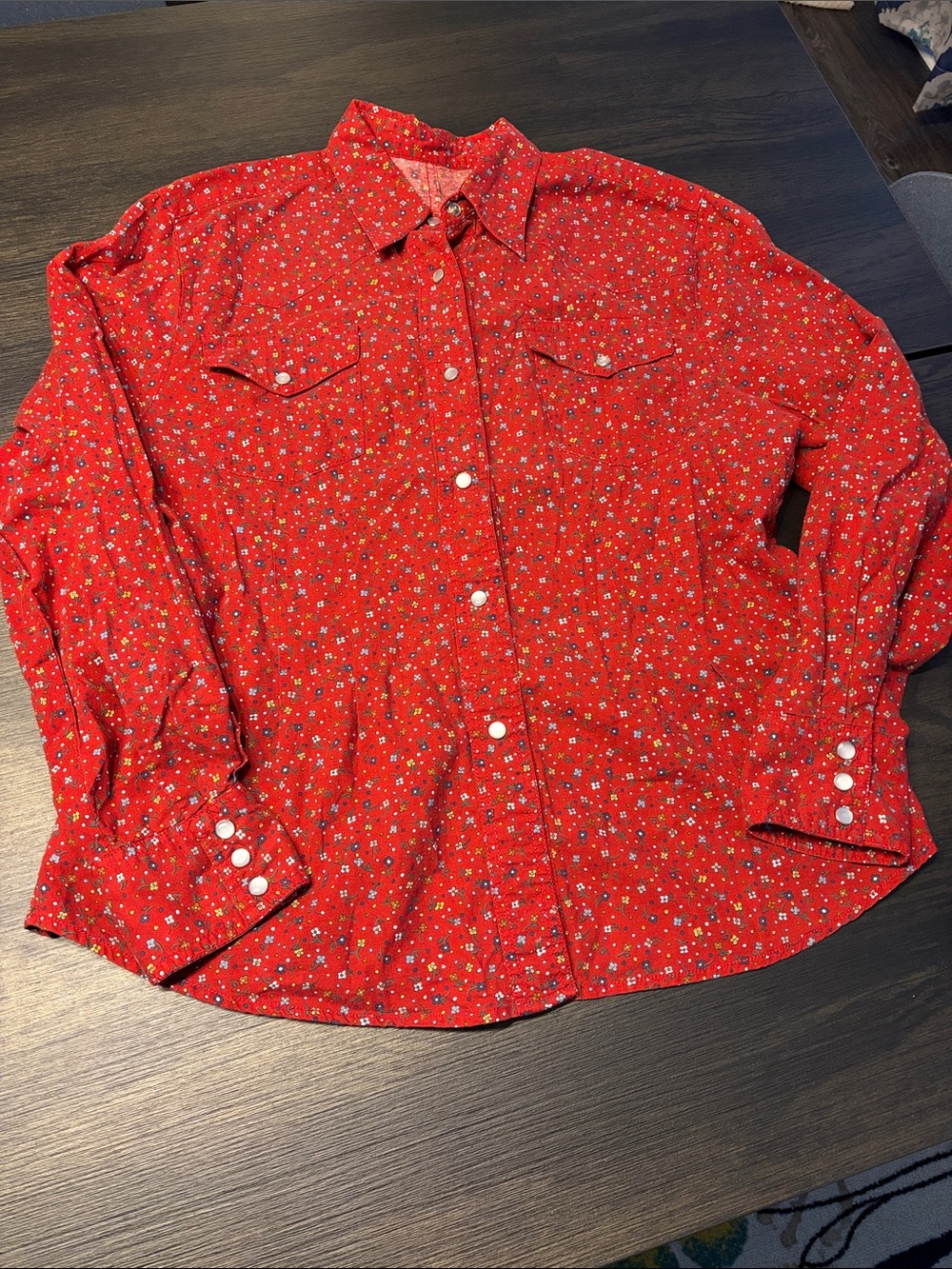 Vintage Red Calico Pearl Snap Western Shirt Kirsten Larson Dollcore Prairie